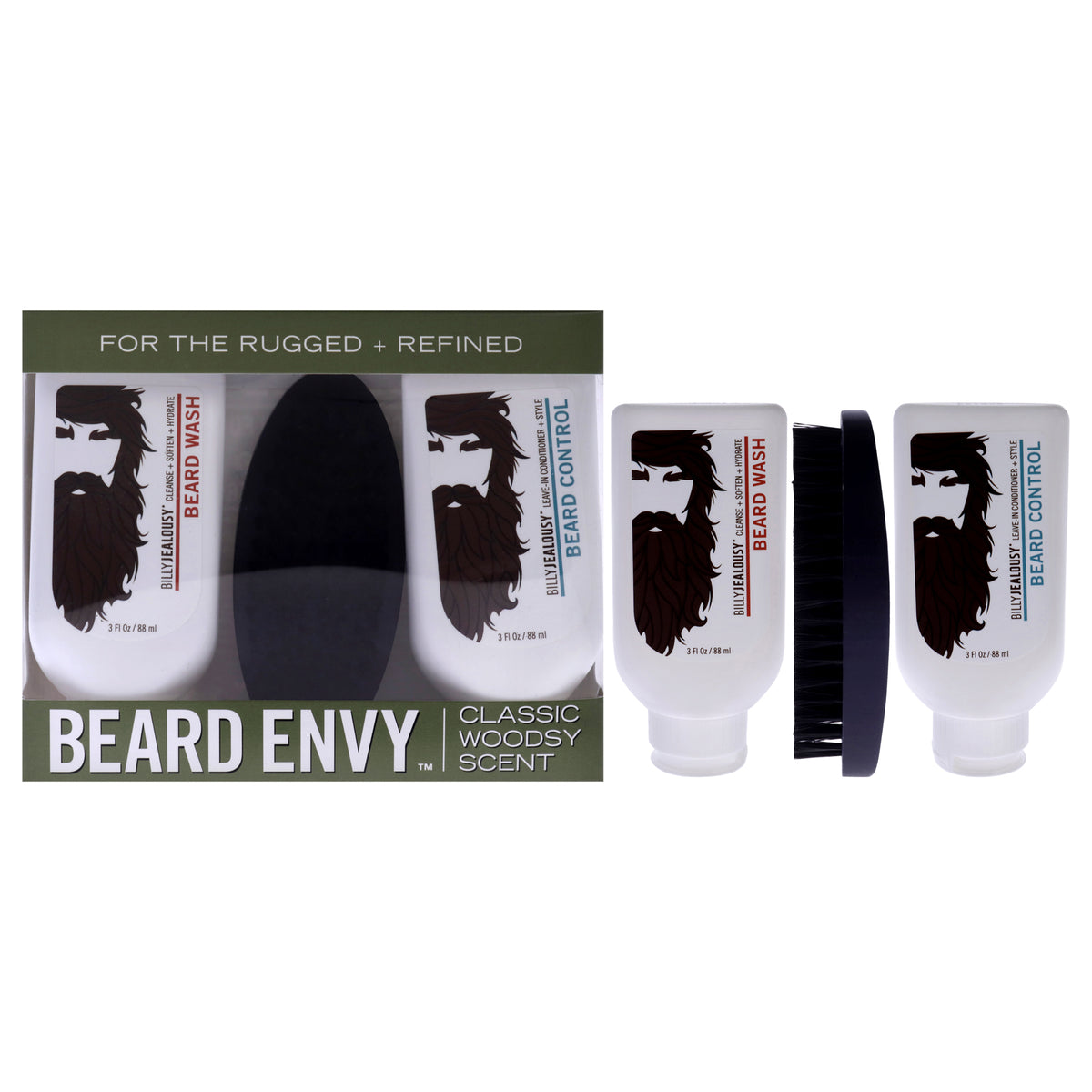 Beard Envy Kit by Billy Jealousy for Men - 3 Pc 3oz Beard Wash, 3oz Beard Control, Brush